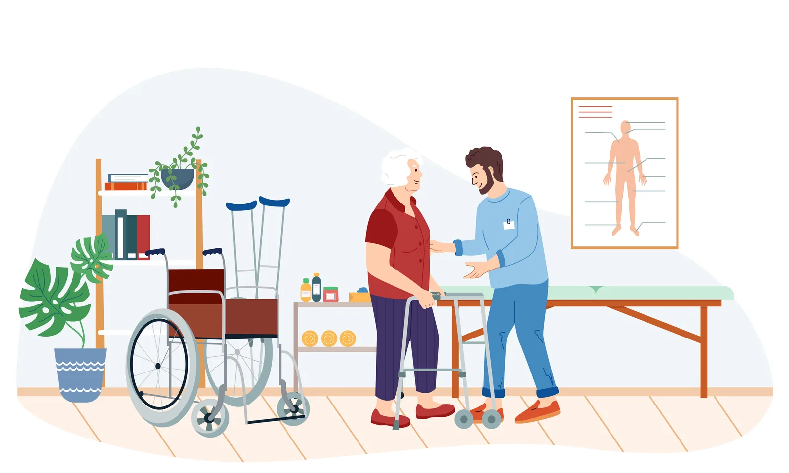 Soignant Wolu-Facilities accompagnant une habitante du CRG Erasme
